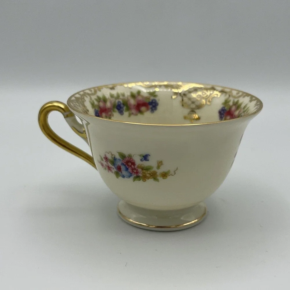 Vintage‎ Rosenthal Ivory Footed Demitasse Cup and Saucer Fruit Floral Gold Trim